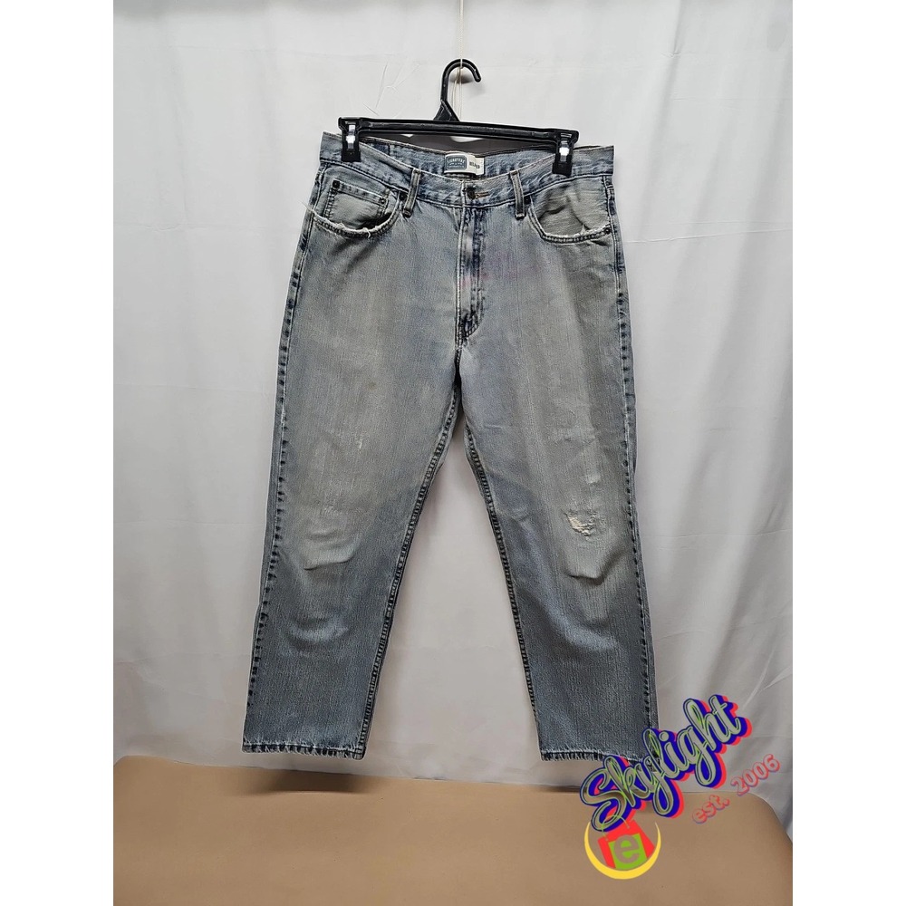 Levi Strauss Signature Men Blue Relaxed Fit Distressed Classic Denim Jeans 36x30